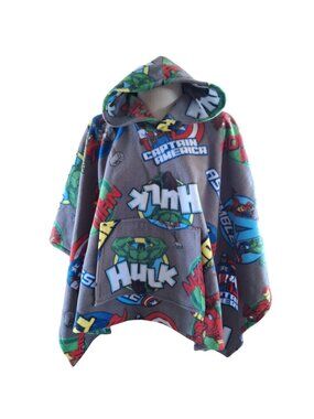 Avengers Fleece Poncho Cape With Hood & Pocket Handmade M Medium Hulk Iron Man